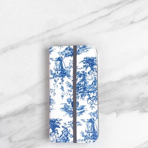 iPhone Wallet Toile Blue and White, iPhone 14 Plus Wallet Case iPhone 14 Pro Max 13 12 11 Womens Flip Phone Case Vegan Leather WC-WTB image 4