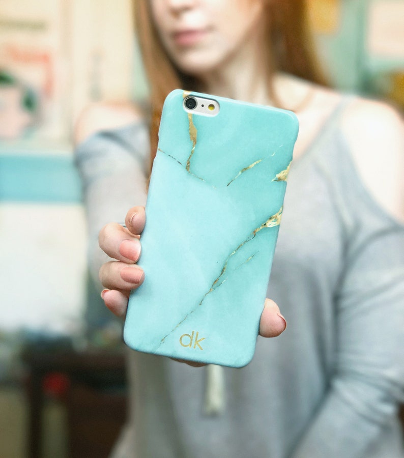 Personalized Phone Case Turquoise Marble iPhone 14 Plus 13 Pro Max Monogrammed 12 Mini 11 Pro Xs Gift For Her Aqua Marble CMG-ONXA image 5