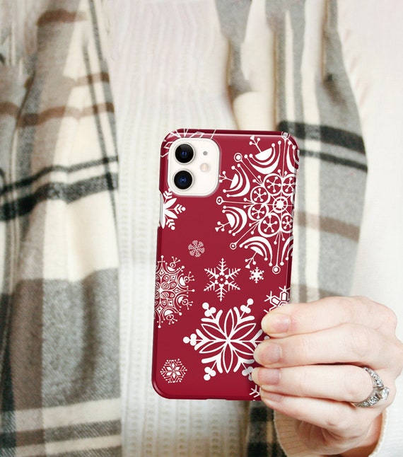 Red Iphone 12 Case Snowflakes Winter Iphone 13 Pro Max Case Etsy