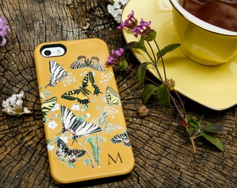 Personalized Butterfly Phone Case iPhone 14 Pro Max 13 12 11 Xs 8 Plus Botanical 12 Mini, SE Galaxy S23 Yellow Botany Gift CMG-BUTT