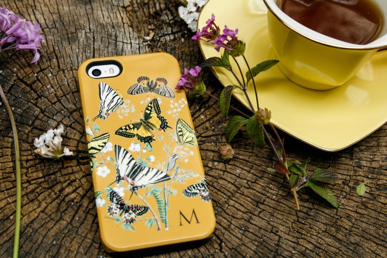 Personalized iPhone 14 MagSafe Case, Butterfly iPhone 13 Pro Max Case Yellow Butterflies Galaxy S20, iPhone 12 11 Galaxy S23 Plus CMG-BUTT image 1