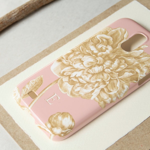 Monogrammed Samsung Galaxy S22 Case Peony Pink and Gold Galaxy S20 Cover Samsung S26 case C-PEOP