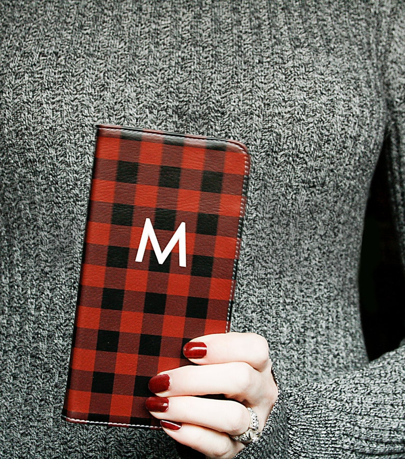 Personalized Phone Wallet iPhone 15 Pro Max Buffalo Plaid iPhone Xs Hygge Monogram Faux Leather Wallet Gifts for Her 13 12 14 Plus WC-BUFFR immagine 1