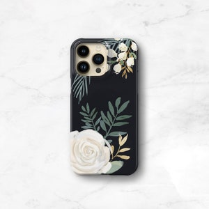 Dark Floral Phone Case iPhone 16 Pro Max 16e 14 Plus 15 13 MagSafe White Rose Watercolor Galaxy S25 Gift for Girlfriend Wife Mom C-WCF