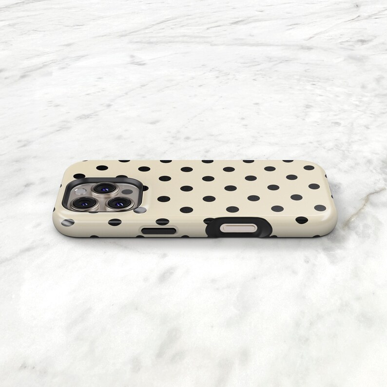 Black & Cream Polka Dot Phone Case — Classic Retro iPhone 17 16 15, Samsung, Neutral Spotted Pattern | Gift for Her imagen 6