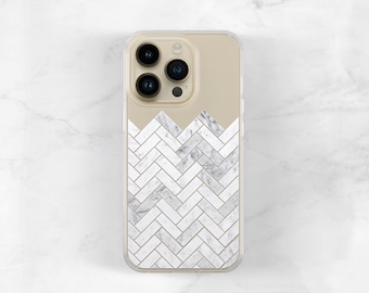 Clear Phone Case Chevron Herringbone iPhone 15 14 13 Mini Marble iPhone 12 Pro Max Galaxy S23 CC-MART