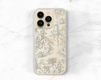 Clear Phone Case – French Country Toile Print, Cottagecore Aesthetic Gift for Her iPhone 16/15/14/13 Galaxy S25 S24 S23 Ultra / Plus CC-WT