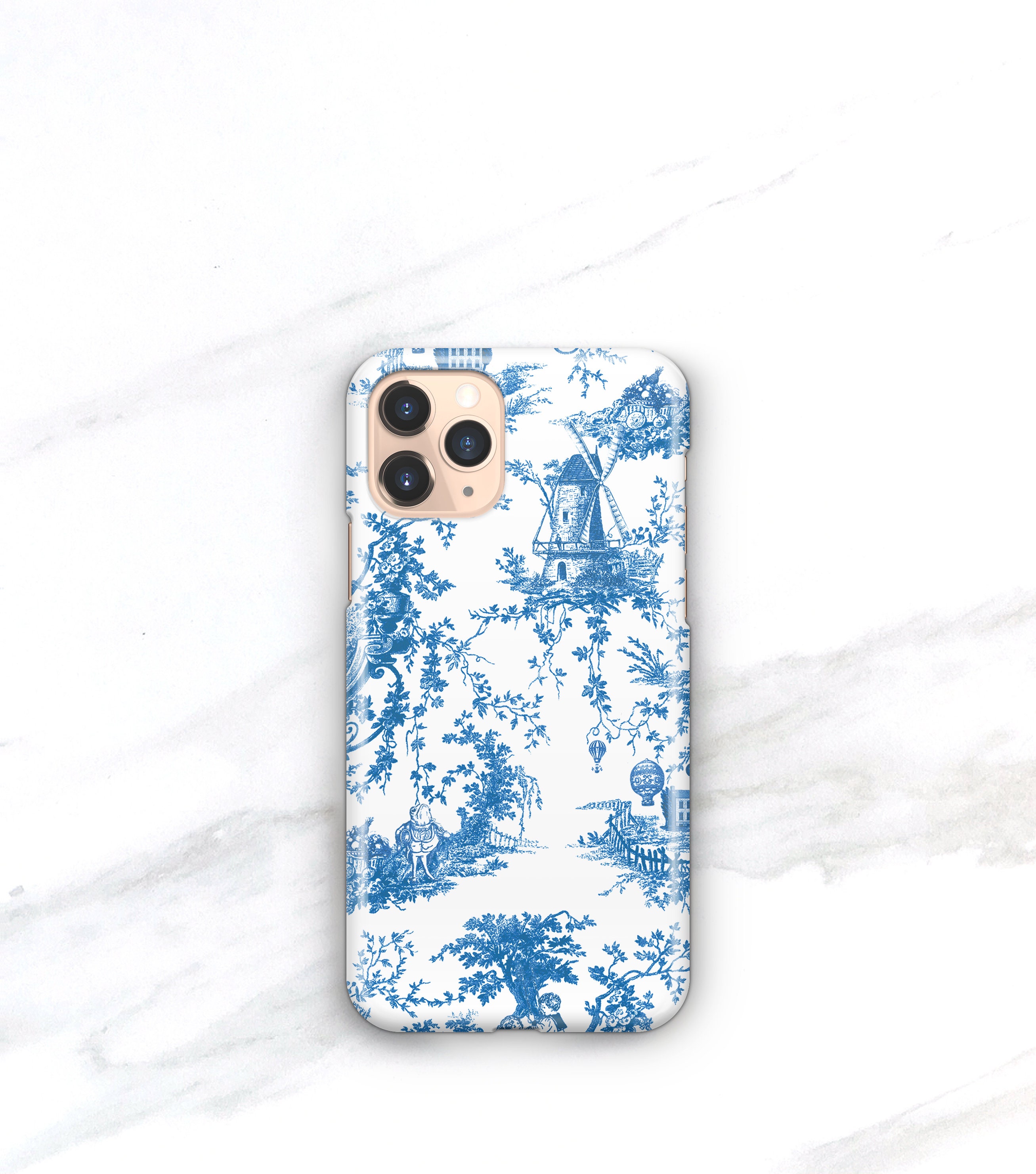 Phone Case - Soft Blue Toile with Chinoiserie Monogram –