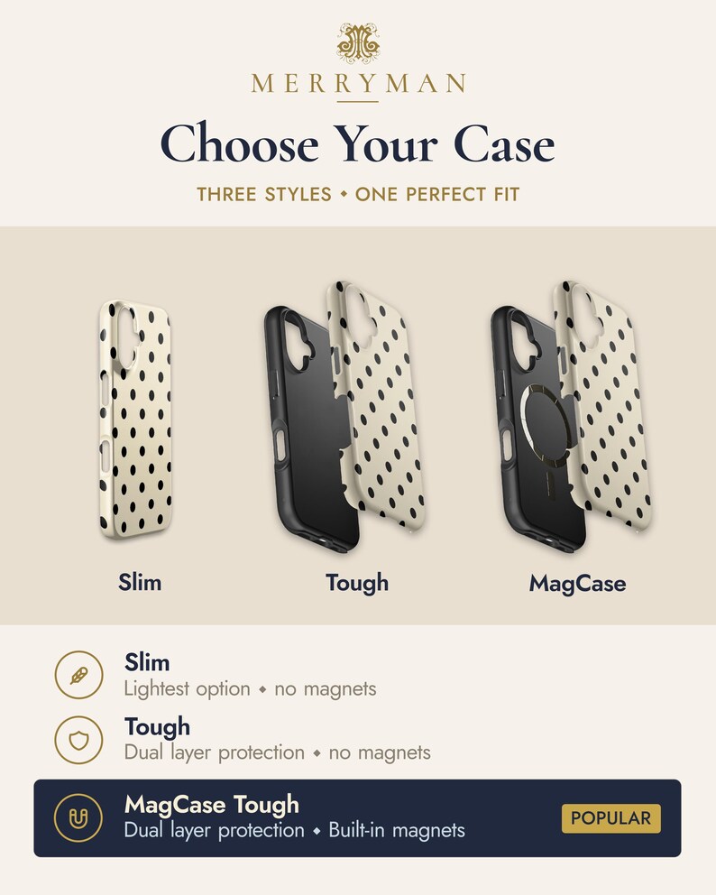 Black & Cream Polka Dot Phone Case — Classic Retro iPhone 17 16 15, Samsung, Neutral Spotted Pattern | Gift for Her imagen 2