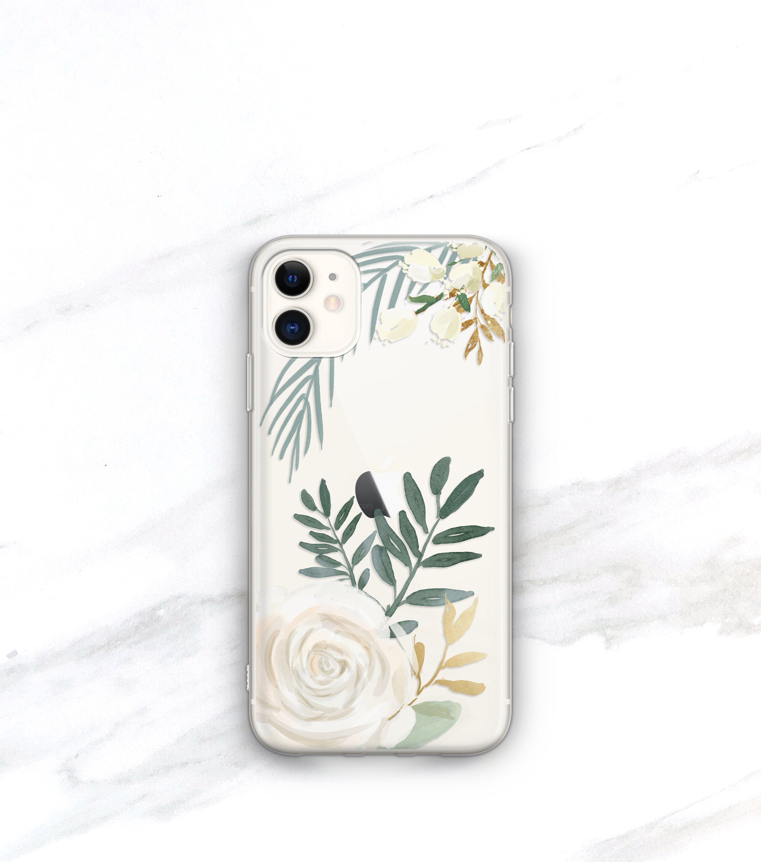 White and Gold Floral Clear iPhone Case –