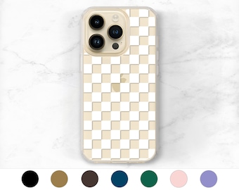 White Check Clear Phone Case Checkerboard iPhone 16 Pro Max 15 14 13 12 Mini, MagSafe, 11 Pro Max, Checked Galaxy S24 Plus S25 Ultra CC-CHW