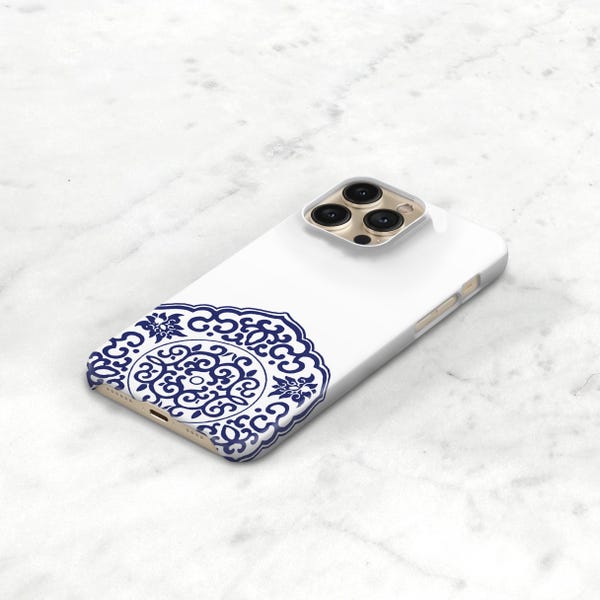 Blue and White Phone Case, iPhone 16 Pro Max 16e 15 14 13 17e Mini 17 Eclectic Ceramic Print Galaxy S25 Plus S24 Ultra C-CE