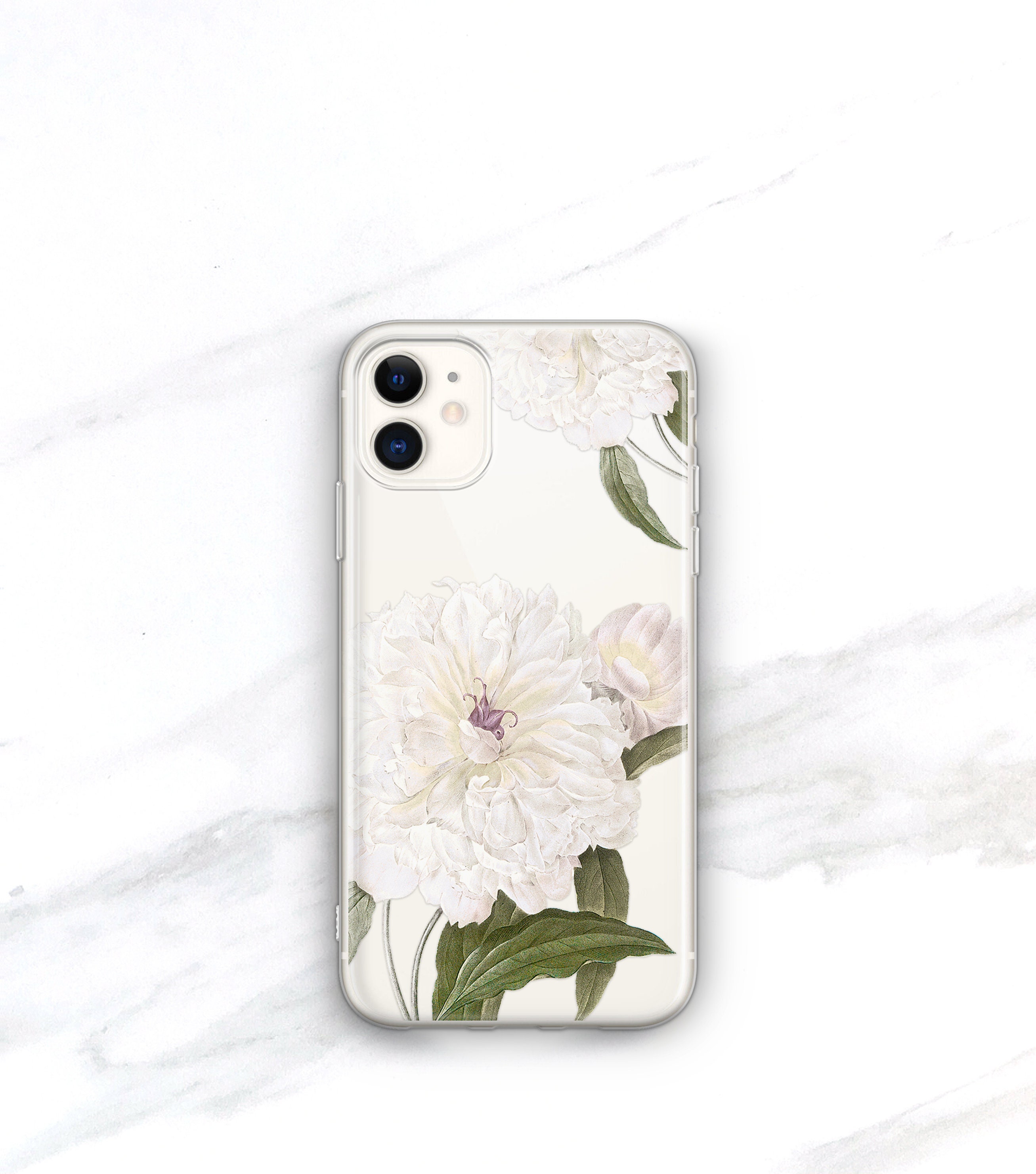 White and Gold Floral Clear iPhone Case –