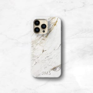 Monogrammed White Marble iPhone 16 16e 15 Pro Max 14 Plus 13, 12, 11 Personalized Gift Galaxy S22 Ultra Galaxy S25 C-MAR