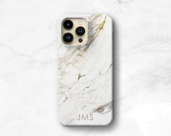 Stylish Marble Phone Cover for iPhone 17e 16 15 Magsafe or Galaxy S22-S24 | Personalized Monogram or Name C-MAR