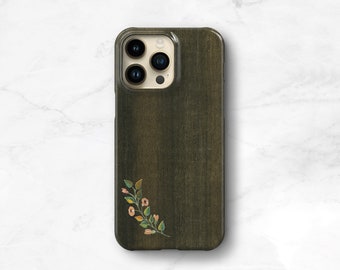 Wood Print Dark Cottagecore Aesthetic Phone Case Floral iPhone 13 14 Pro Max 12 Mini 11 Xs SE 14 Plus Galaxy S23 Nature Lovers Gift CMG-FLWO