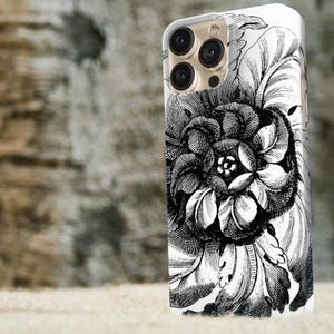 stylized black and white floral iPhone case