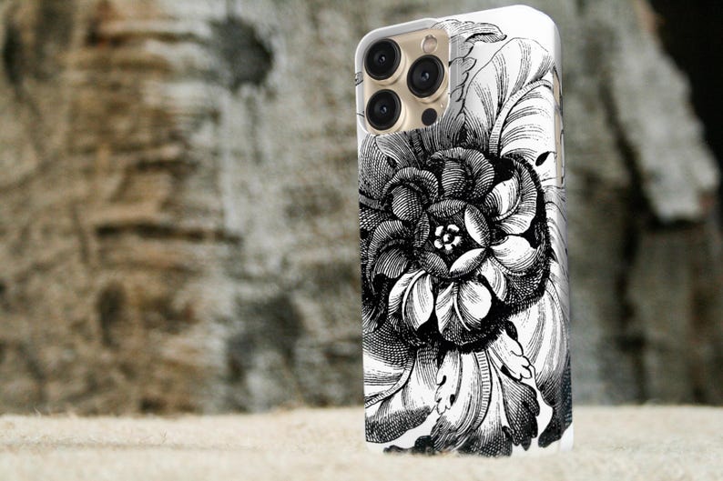 stylized black and white floral iPhone case