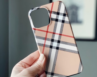 Grande coque pour iPhone à carreaux camel pour iPhone 14 Pro Max, 13 Mini 12 15 Pro Max Nova Check, cadeau personnalisé pour femme CMG-PLCR