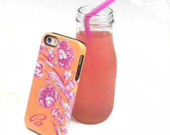 Personalized Case iPhone 11, Xs Max Flowers in Fuchsia and Tangerine Orange, Monogram iPhone 14 15, SE Case Summer Galaxy S23 CMG-VFLFT
