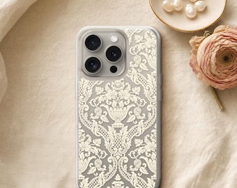 Clear Damask Phone Case — Cream Regencycore Scroll, iPhone Samsung