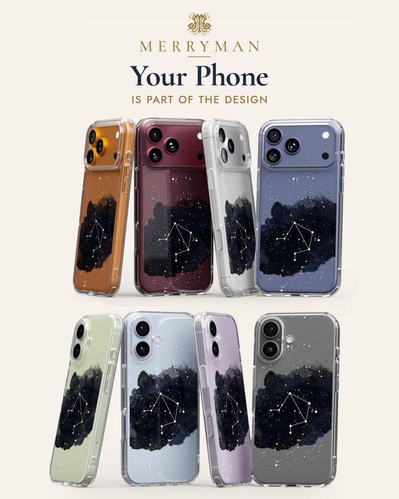 The image is a collage of various phone cases with different designs, including a starry night sky pattern.