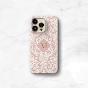 Pretty iPhone MagSafe Case 14 Pro Max 13 Pink Damask Personalized Monogram iPhone 12 Mini 15, 8 Plus, 11 Max Xs Galaxy S23 Ultra CMG-DAMP