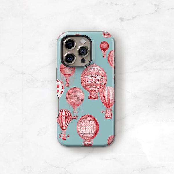 Whimsical Hot Air Balloon Phone Case – Vintage Travel Gift for iPhone 16 15 14 13, Galaxy S25 S24 Ultra Plus, Pixel – Tough, MagSafe C-BALIF