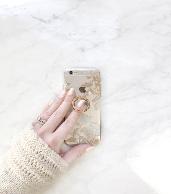 Floral Clear Case and Phone Grip Ring Holder for iPhone or 