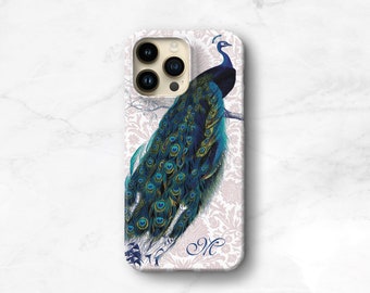 Peacock iPhone 13 14 15 MagSafe Case, Pink Damask, Personalized Cell Phone, iPhone 11, Xs, SE 12 Mini Case Galaxy S23 Plus CMG-PEADAM