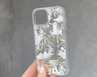 Toile Phone Case Clear iPhone 14 15 Pro Max 13 11 12 French Provincial Cottagecore Aesthetic Gift for Her Women Sister Wife Mom 16e 15 CC-WT