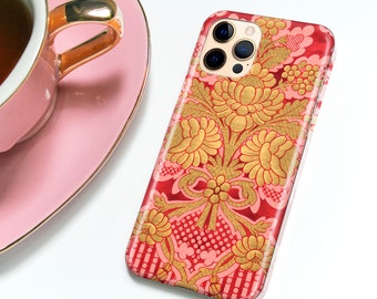 Cute Pink iPhone Case Girly iPhone 11 12 13 pro case MagSafe Vintage Damask 14 Pink Gold 13 Mini XS Max 15 Case for Girls Kawaii CMG-GDAM