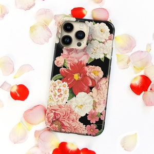 Dark Floral Bunch Phone Case iPhone 14 15 Pro Max Case 12 Mini Flowers 13 Pro Max, 11, Xs, 15, Se, Gift for Wife Her Girlfriend CMG-FB image 5