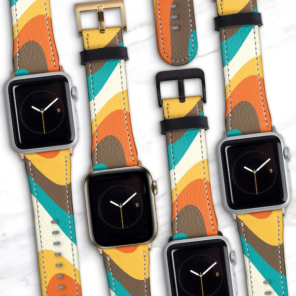 Retro Apple Watch Band 41mm 45mm 42mm 44mm 49mm Groovy Vegan Leather Ultra Series 9 8 7 6 5 4 SE 70s Aesthetic WB-GV