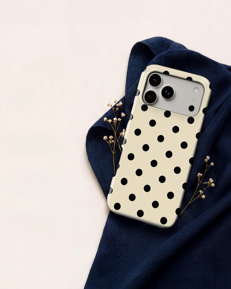 Black & Cream Polka Dot Phone Case — Classic Retro iPhone 17 16 15, Samsung, Neutral Spotted Pattern | Gift for Her imagen 10