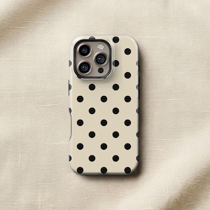 Black & Cream Polka Dot Phone Case — Classic Retro iPhone 17 16 15, Samsung, Neutral Spotted Pattern | Gift for Her imagen 1