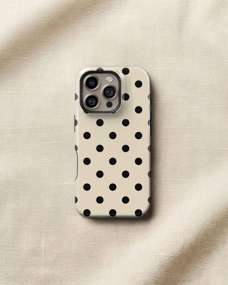 Black & Cream Polka Dot Phone Case — Classic Retro iPhone 17 16 15, Samsung, Neutral Spotted Pattern | Gift for Her imagen 1