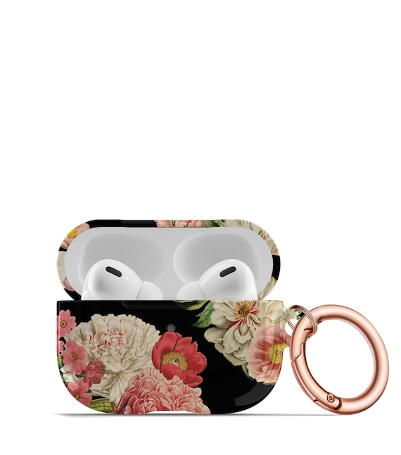 Floral AirPod Case Pretty Vintage Flower AirPods Pro Hard Cover Rose Gold Keychain AP-FB