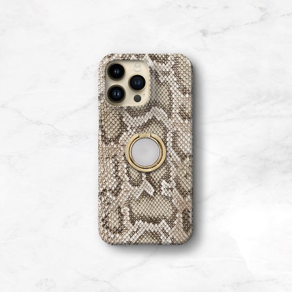 Roccia Snakeskin Print Gold Ring Grip iPhone Case - Snake Print Samsung Galaxy Phone Stand Grip 14 13 11 12 Pro Max Mini, 15 Xs CG-SSPROC-RG