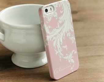 Cute Phone Case iPhone 14 13 12 Pink 11 SE 2020 Elegant Flourish Xs Max 15 White and Pink 14 Pro Max Samsung S23 case CMG-FLURP