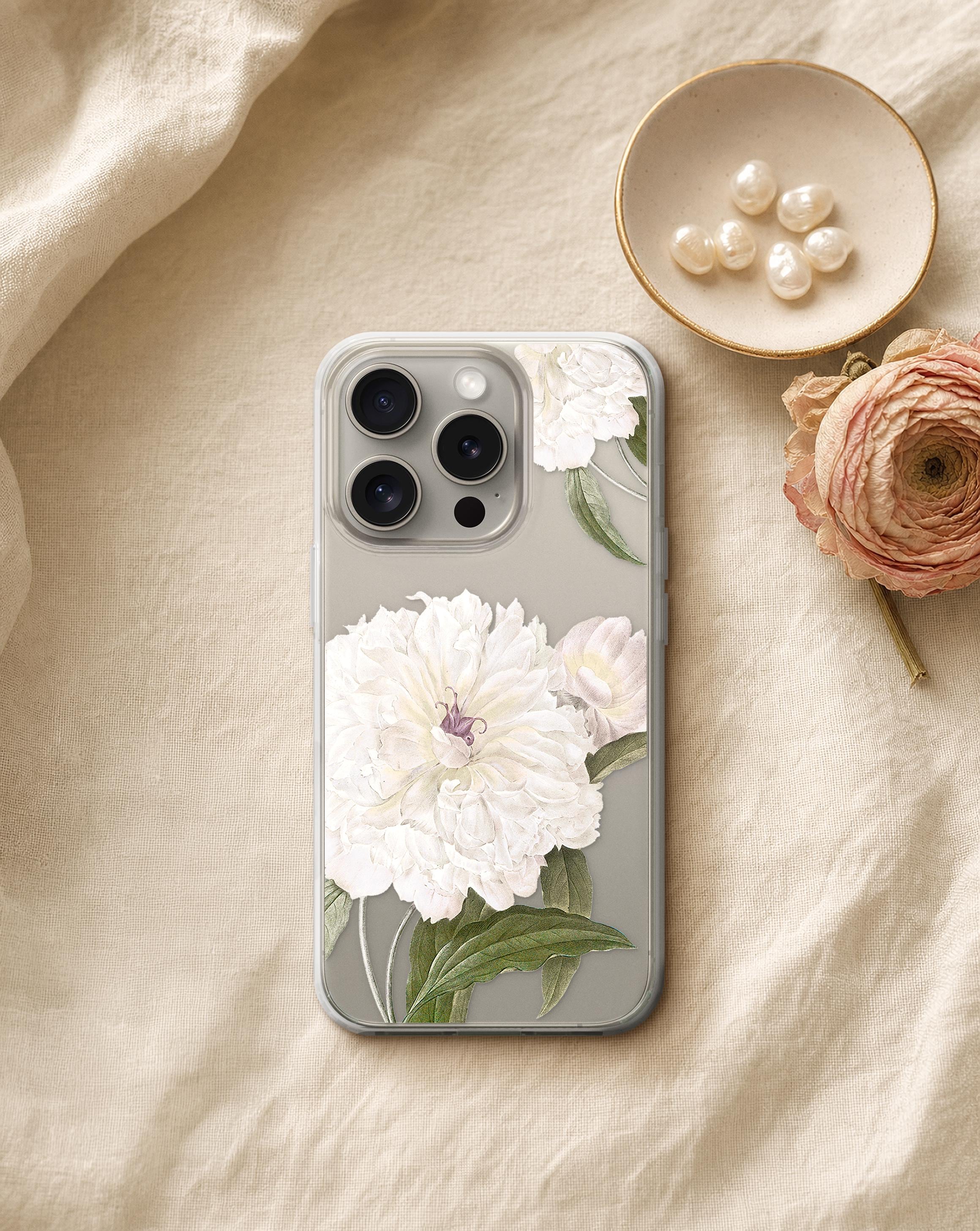 Clear Peony Phone Case — Romantic Ivory Bloom, iPhone or Samsung