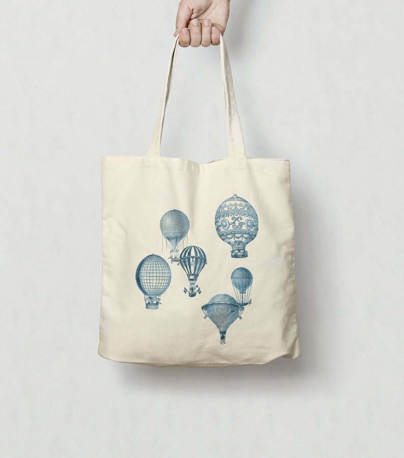 Vintage Hot Air Balloons Market Tote Bag Cotton Canvas Tote