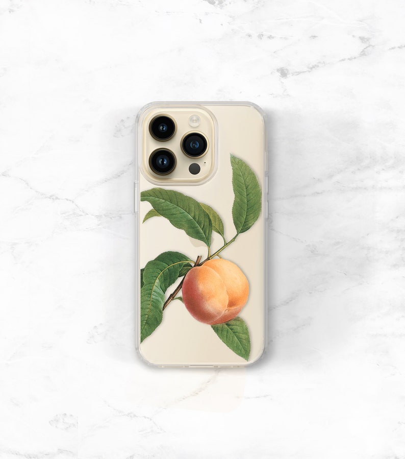 Peach Clear Phone Case iPhone 14 Pro Max Peachy 13 12 11 Xs Fruit Botanical iPhone 15 Plus Galaxy S23 Peach Emoji CC-PCH image 1