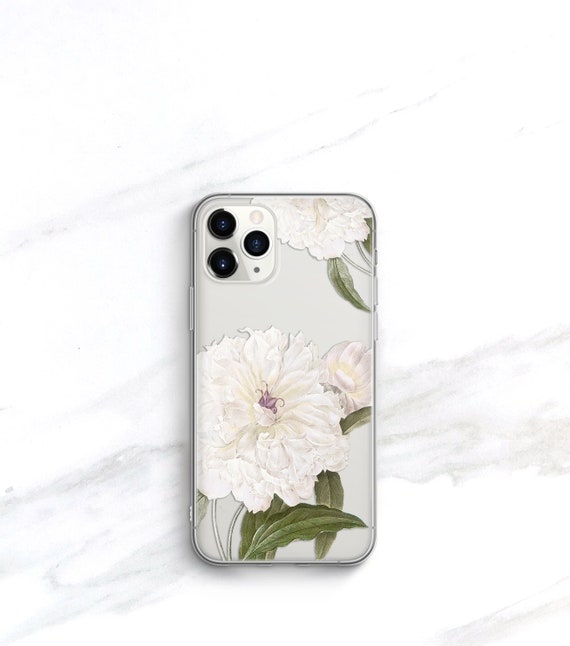 Clear Floral Iphone 14 Case Iphone 12 Pro Case White Peony Etsy De