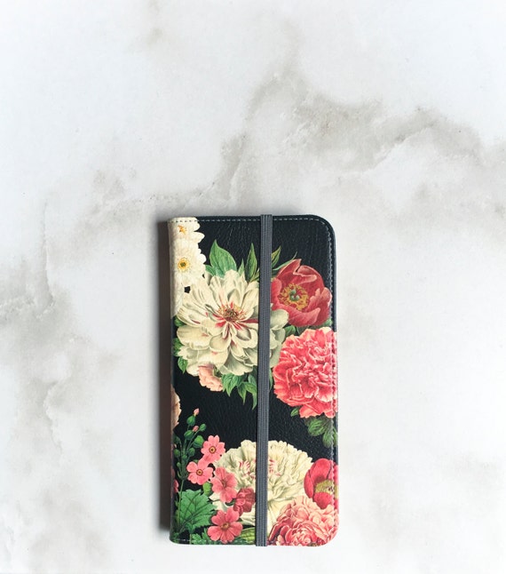 One Floral Wallet iPhone 14 13 12 11 Pro Wallet Case Flowers on Black iPhone SE 2020 Womens Wallet 8 Plus iPhone Xs Case WC FB Etsy Ireland
