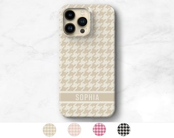 Custom Name Phone Case Houndstooth Winter Personalized iPhone 15 14 Pro Max MagSafe 13 11 Xs 12 SE S23 Plus Quiet Luxury Aesthetic CMG-HTN