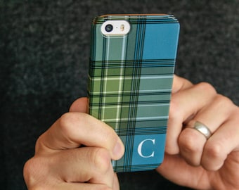 Personalized iPhone 11 Case Plaid iPhone Xs Max Case Mens iPhone 12 Mini Case Monogramed iPhone 11 Pro Max Blue and Green Tartan CMG-PLBG