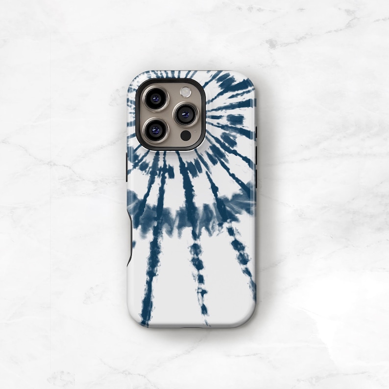 iPhone 14 Pro Case Tie Dye Personalized iPhone 13 Case Indigo Shibori iPhone 17 Pro Max 17e Mini C-TIDYBW image 1