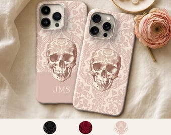 Pastel Goth Phone Case with Name — Blush Pink Skull, iPhone Samsung or Pixel