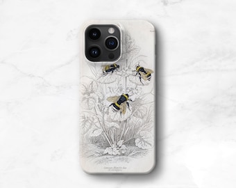 Bee Phone Case for iPhone, Samsung Galaxy or Pixel – Vintage Botanical Design with Yellow Bumblebees 16 15 14 13 MagSafe 16e S24 S25 C-BEE